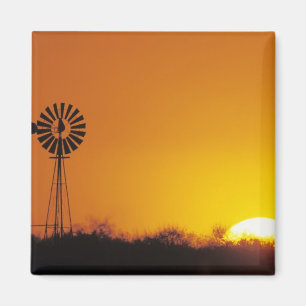 Vindkraftverk vid solnedgång, Sinton, Texas, USA Magnet