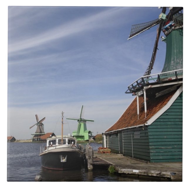 Vindkraftverk, Zaanse Schans, Holland, Nederländer Kakelplatta (Framsidan)