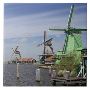 Vindkraftverk, Zaanse Schans, Holland, Nederländer Kakelplatta