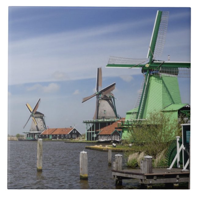 Vindkraftverk, Zaanse Schans, Holland, Nederländer Kakelplatta (Framsidan)