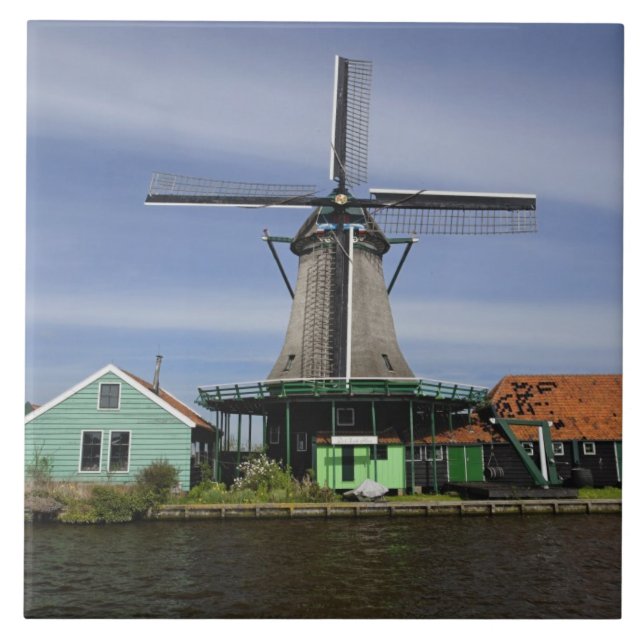 Vindkraftverk, Zaanse Schans, Holland, Nederländer Kakelplatta (Framsidan)