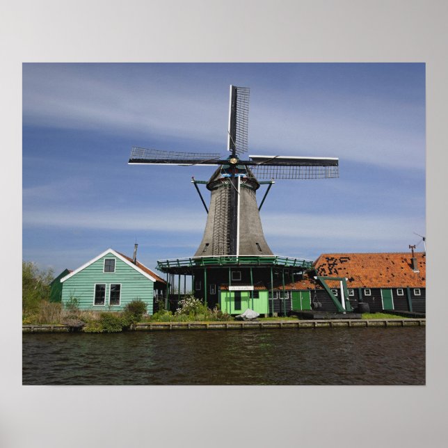 Vindkraftverk, Zaanse Schans, Holland, Nederländer Poster (Framsidan)