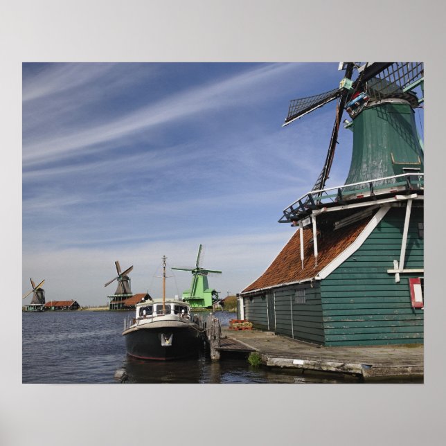 Vindkraftverk, Zaanse Schans, Holland, Nederländer Poster (Framsidan)