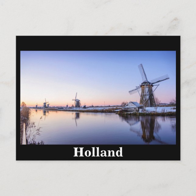 Vindkvarnar på vintern under soluppgången i Nederl Vykort (Framsida)