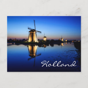Vindkvarnar vid blå timme i Holland-vykort Vykort
