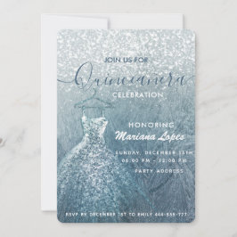 Vindland Quinceañera i Dusty blue snö Inbjudningar