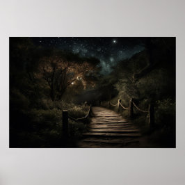 Vindning av timmer väg genom valleskog nattetid poster