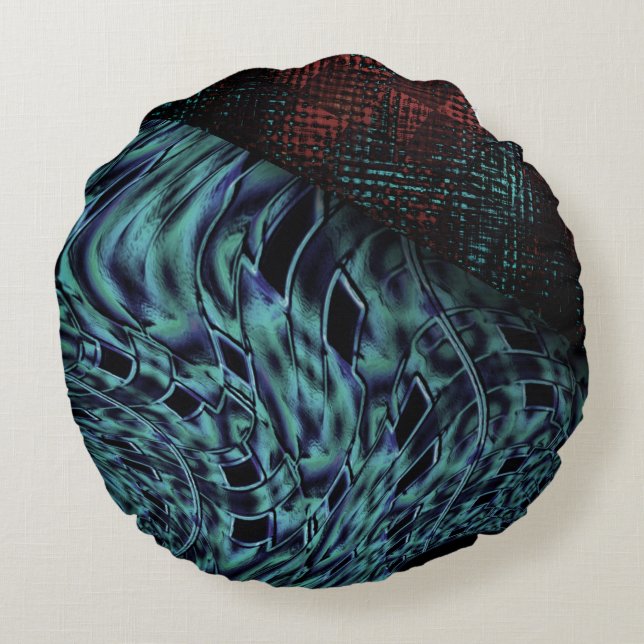 Vindningseffekt i opacy blue, mörk brun detalj rund kudde (Baksidan)