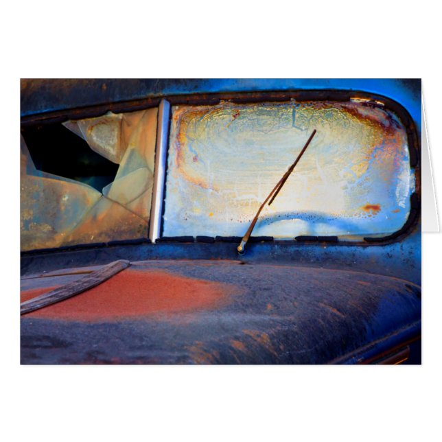 Vindruta av en gammal rostig lastbil hälsningskort (Framsidan Horizontal)