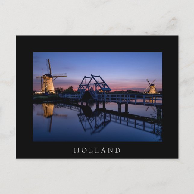 Vindruterier och dragbron vid svart vykort med sol (Framsida)