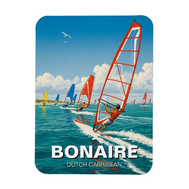 Vindsurfare på Bonaire Holländska Karibien Magnet (Vertikal)