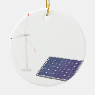 Vindturbin och sol- panel julgransprydnad keramik