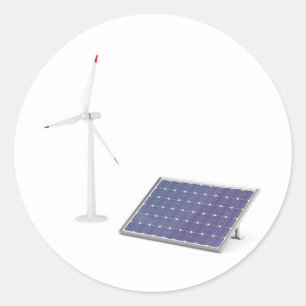 Vindturbin och sol- panel runt klistermärke