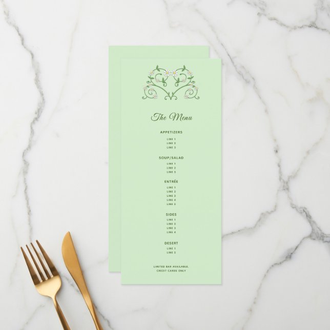 Vine Heart på Mint Multi-Course Menu Meny (Fram/Back In Situ)