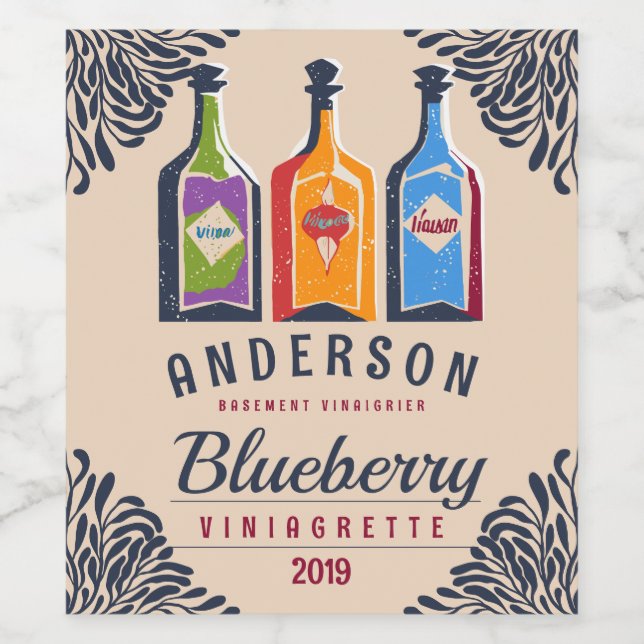 Vineger flaskor eller ört, smaksatt vinaigrette vinflaska etikett (Singel etikett)
