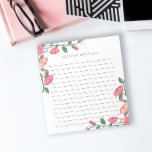Vines för  Rosa Blommigt - Linjerade Anteckningsblock<br><div class="desc">Färdigt anteckningsblock i vitt med blommor av söt rosa som odlas på vinstockar av grönt. Lägg till ditt namn i ett teckensnitt för charming grönt. En romantisk syn på din anteckning eller brev-skrivning.</div>