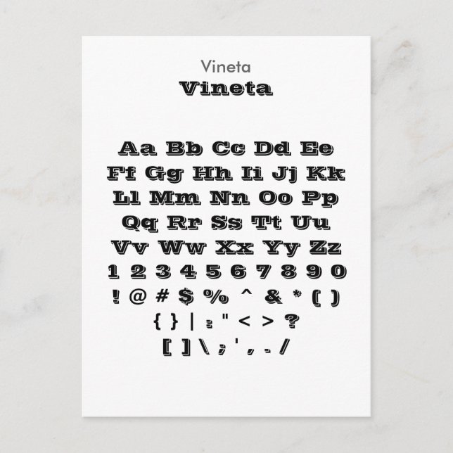Vineta - Zazzle Font Sampler Lakan Vykort (Framsida)