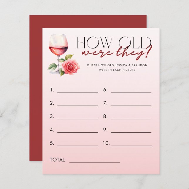 Vinetema Gissa hur gammal brud brudgumme Foto spel (Fram/baksida)