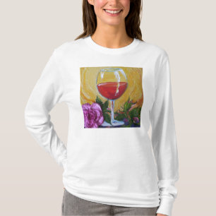 Vinexponeringsglas & rosa rosdamlångärmad t shirt