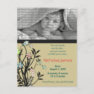 Viney Baby Birth Announcement Khaki Teal Meddelande Vykort