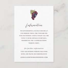 Vineyard Bröllop på vindruv Hotel Information Tilläggskort