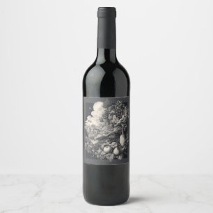 Vineyard Fantasy med Grapes och Flaska Artwork Vinflaska Etikett
