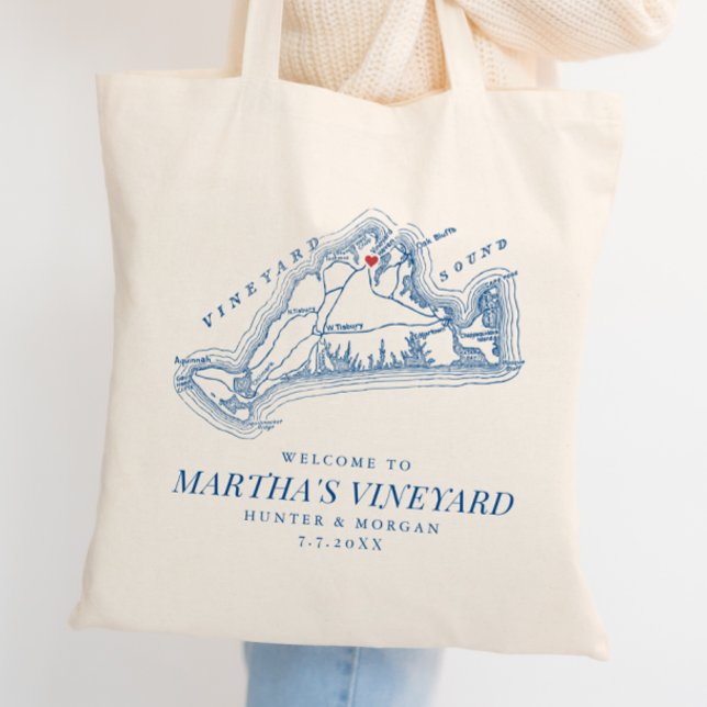 Vineyard Haven MA Bröllopsfavorit Marinblå Välkomm Tygkasse (Vineyard Haven Wedding Martha's Vineyard Wedding Tote Bag Welcome Bag Favor by Coastal Map Designs)