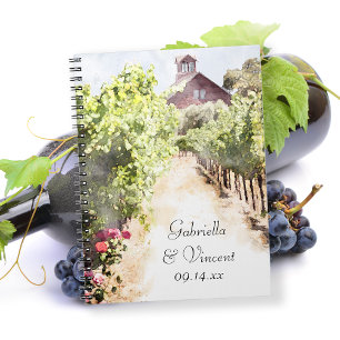 Vineyard och Red Barn Watercolor Bröllop Anteckningsbok