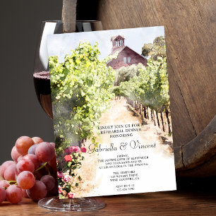 Vineyard och Red Barn Watercolor Rehearsal Middag Inbjudningar