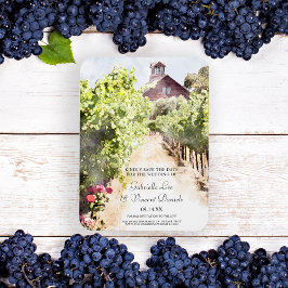 Vineyard Red Barn Watercolor Bröllop spara datum Magnet