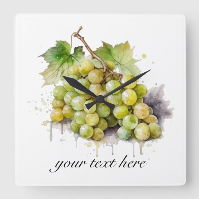 Vineyard Watercolor Graps, anpassningsbar Fyrkantig Klocka (Framsida)