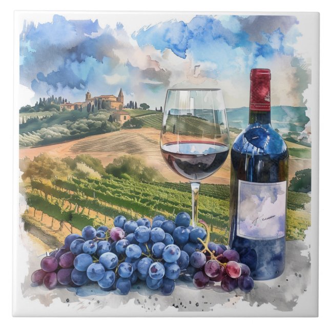 Vineyard Watercolor Print Tile Kakelplatta (Framsidan)