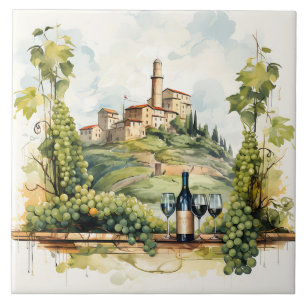 Vineyard Watercolor Print Tile Kakelplatta