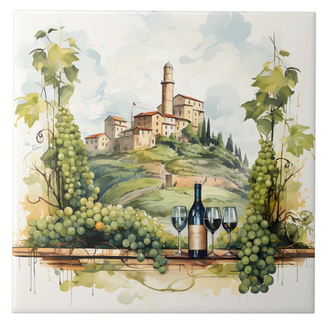 Vineyard Watercolor Print Tile Kakelplatta (Framsidan)