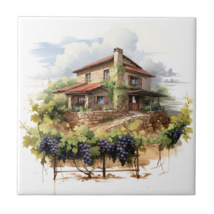 Vineyard Watercolor Print Tile Kakelplatta