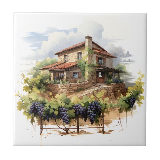 Vineyard Watercolor Print Tile Kakelplatta (Framsidan)