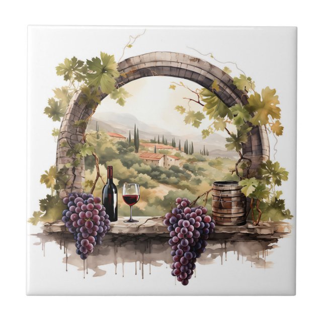 Vineyard Watercolor Print Tile Kakelplatta (Framsidan)