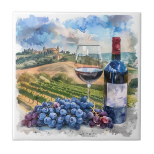 Vineyard Watercolor Print Tile Kakelplatta