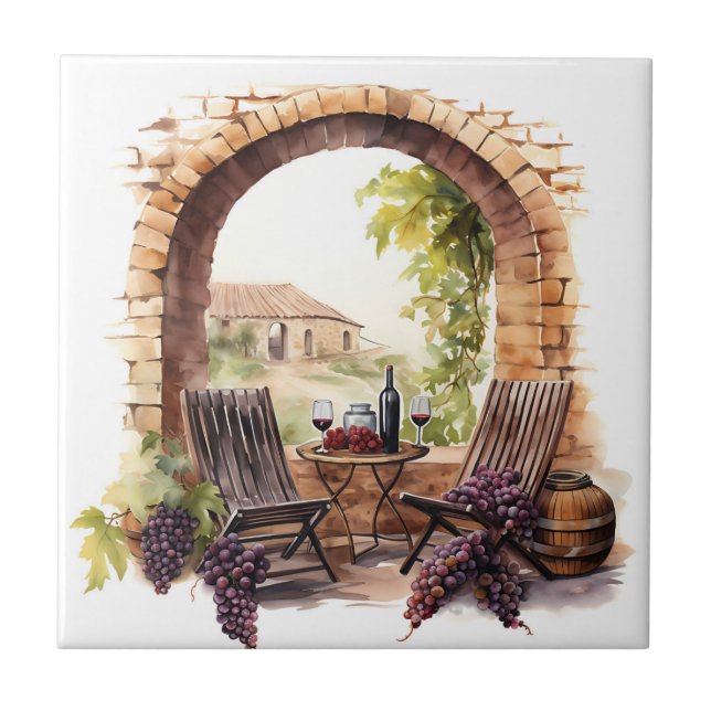 Vineyard Watercolor Print Tile Kakelplatta (Framsidan)