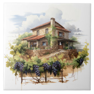 Vineyard Watercolor Print Tile Kakelplatta
