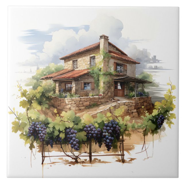 Vineyard Watercolor Print Tile Kakelplatta (Framsidan)