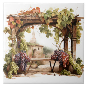 Vineyard Watercolor Print Tile Kakelplatta