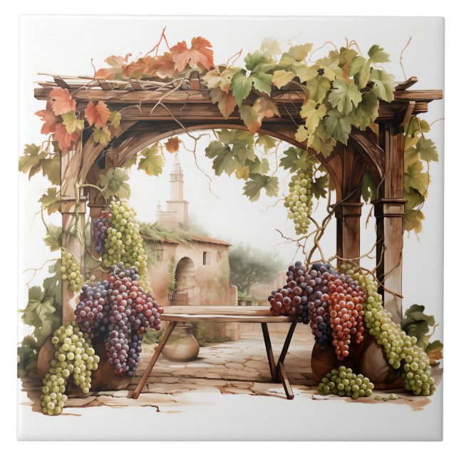 Vineyard Watercolor Print Tile Kakelplatta (Framsidan)