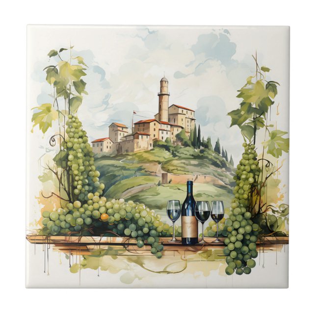 Vineyard Watercolor Print Tile Kakelplatta (Framsidan)