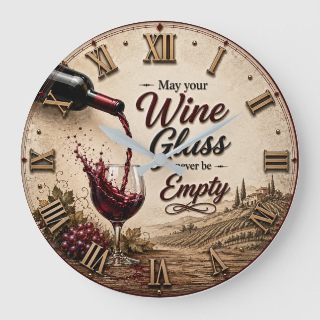 Vineyard Wine Lover Decor Stor Klocka (Framsida)
