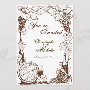 Vineyard Winery Grape Vines Sketch Bröllop Inbjudningar