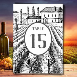 Vineyard Winery Rustic Sketch Bröllop Bordsnummer