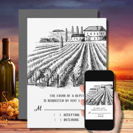 Vineyard Winery Rustic Sketch-Bröllop OSA-kort Inbjudningar