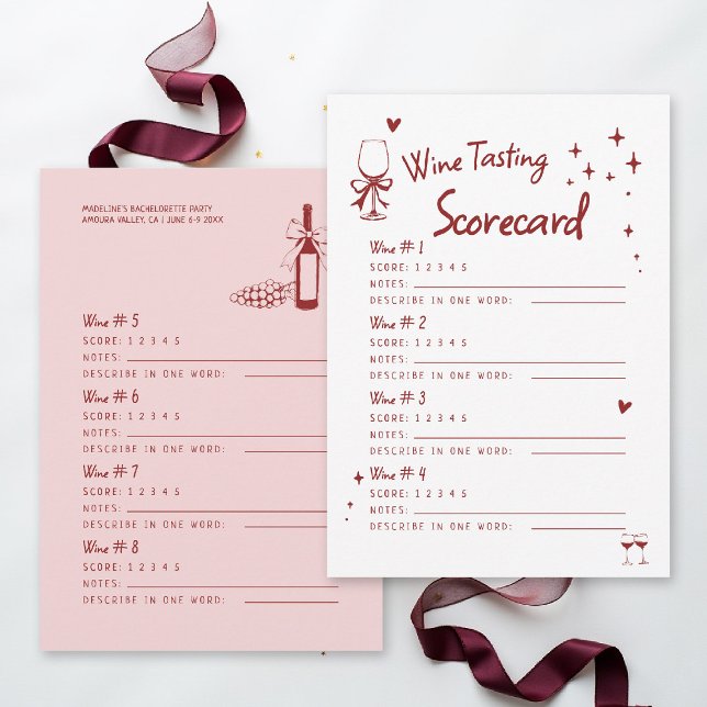 Vinfestival Möhippa 8 Vinsmakningsresultatskort (winery bachelorette party invitation 8 wine tasting scorecard girls trip weekend napa sonoma)