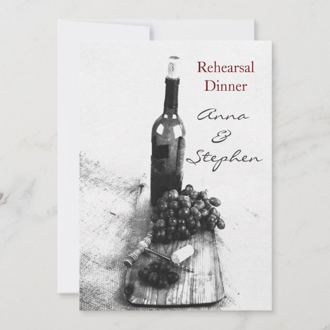 Vinflaska, druvor, korkskruv inbjudningar (Framsida)